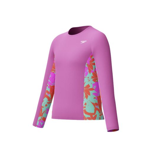  Speedo Girls LS Printed Splice Rashguard 